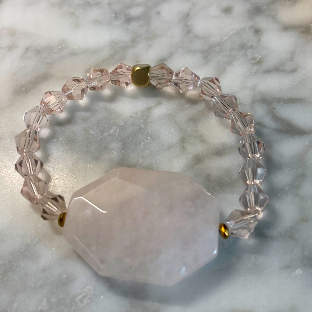Large rose Quartz and light pink crystal bracelet